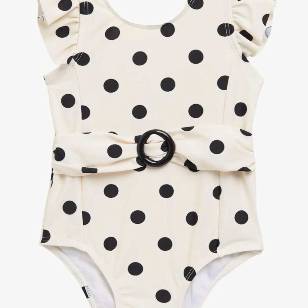 Jessica Simpson Polka Dot Swimsuit & Floppy Hat Set (12-Month Size)